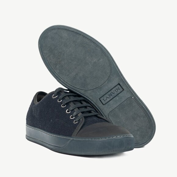 Lanvin Navy Felted Wool Low-Top Sneakers - Picture 4 of 10